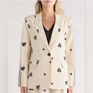 NVLT Embroidered Pinstripe blazer New With Tags Ivory & Black Size SMALL